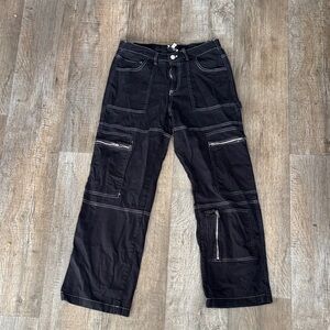 SHEIN Women's Dark Cargo Pants with White Stitching